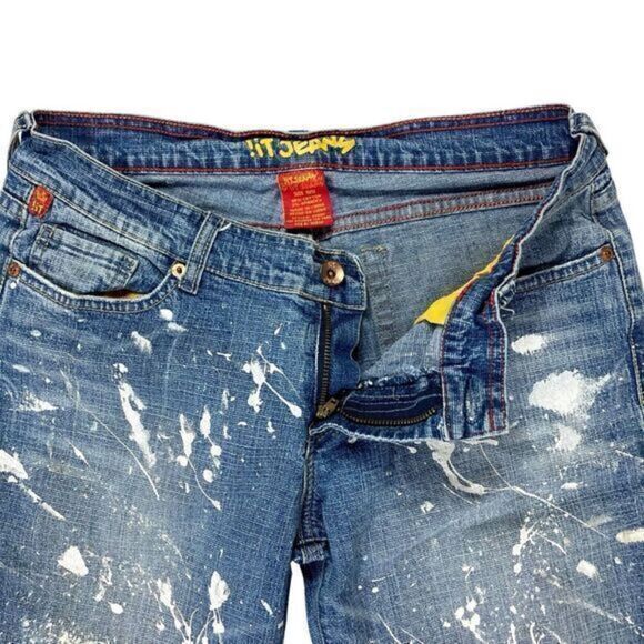 !It Jeans Distressed Paint Splatter Jeans Womens Size 11/12 Blue Denim Pants Y2K - Picture 3 of 13